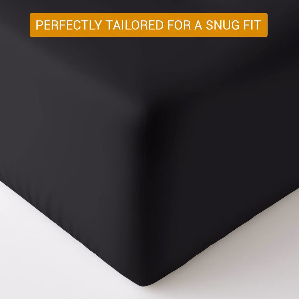 Pamposh 400 Thread Count Egyptian Cotton Super King Fitted Sheet in Black, 200 x 200 cm with 35 cm Extra Deep Pocket – 4