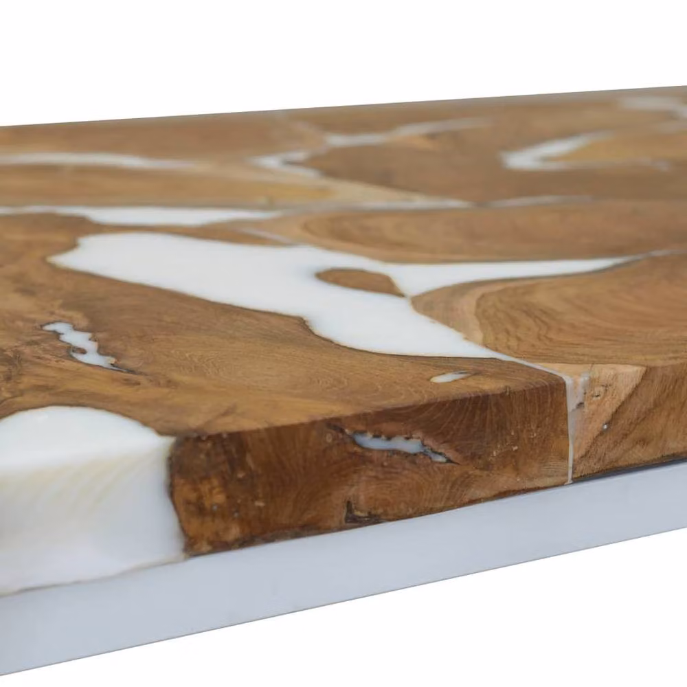 Berkfield Home Teak and Resin Coffee Table in White and Brown, W/D/H: 110 x 60 x 40 cm – 3