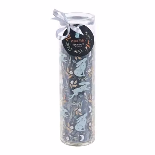 KDMD Midnight Hare Wild Tulip Scented Tube Votive Candle in Petrol Blue