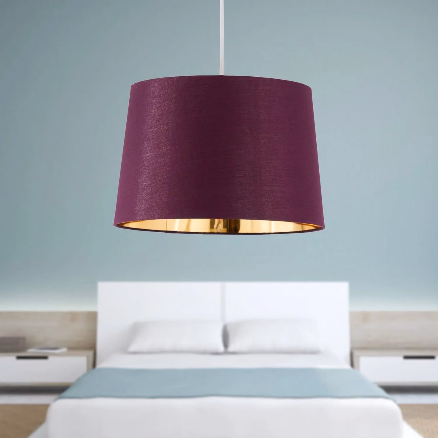 First Choice Lighting Zoey Burgundy and Gold Easy Fit Cylinder Pendant Lamp Shade – 4