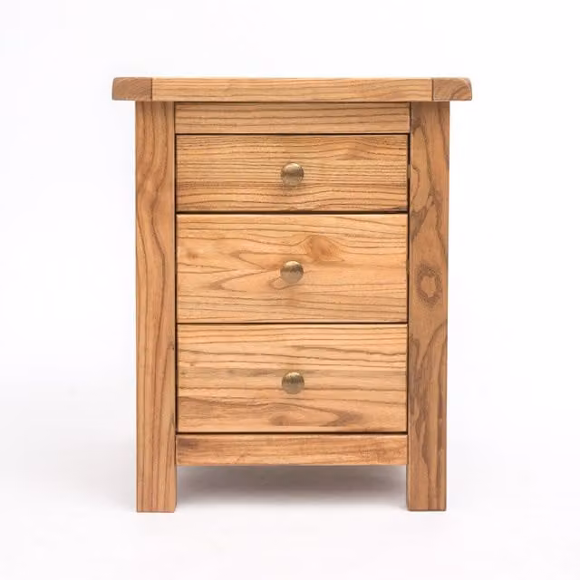 Cabinet Bits Trivento 3 Drawer Bedside Table in Natural Wood with Gold Accents