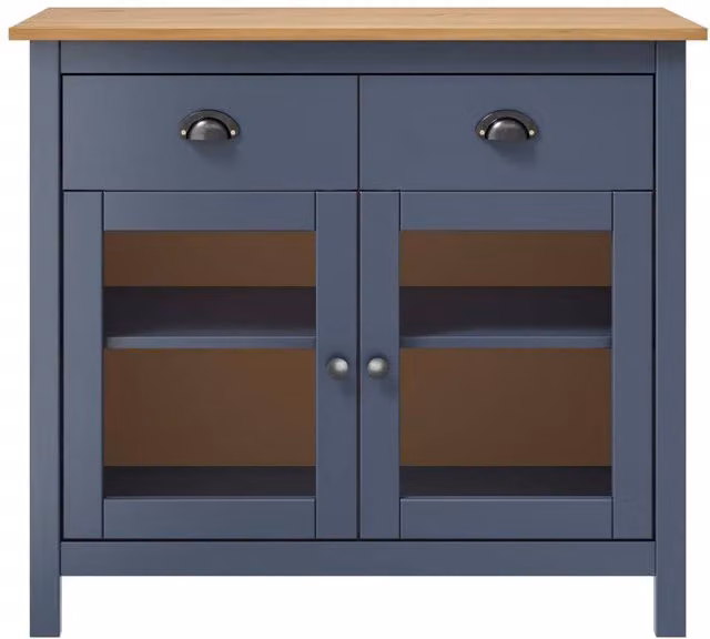 Berkfield Home Hill Sideboard in Grey and Dark Blue Solid Pine Wood W/D/H: 90 x 40 x 80 cm