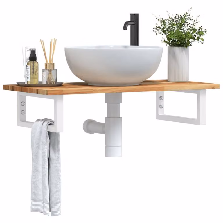 Berkfield Home Wall Mounted Basin Shelf in Brown Acacia Wood and Steel