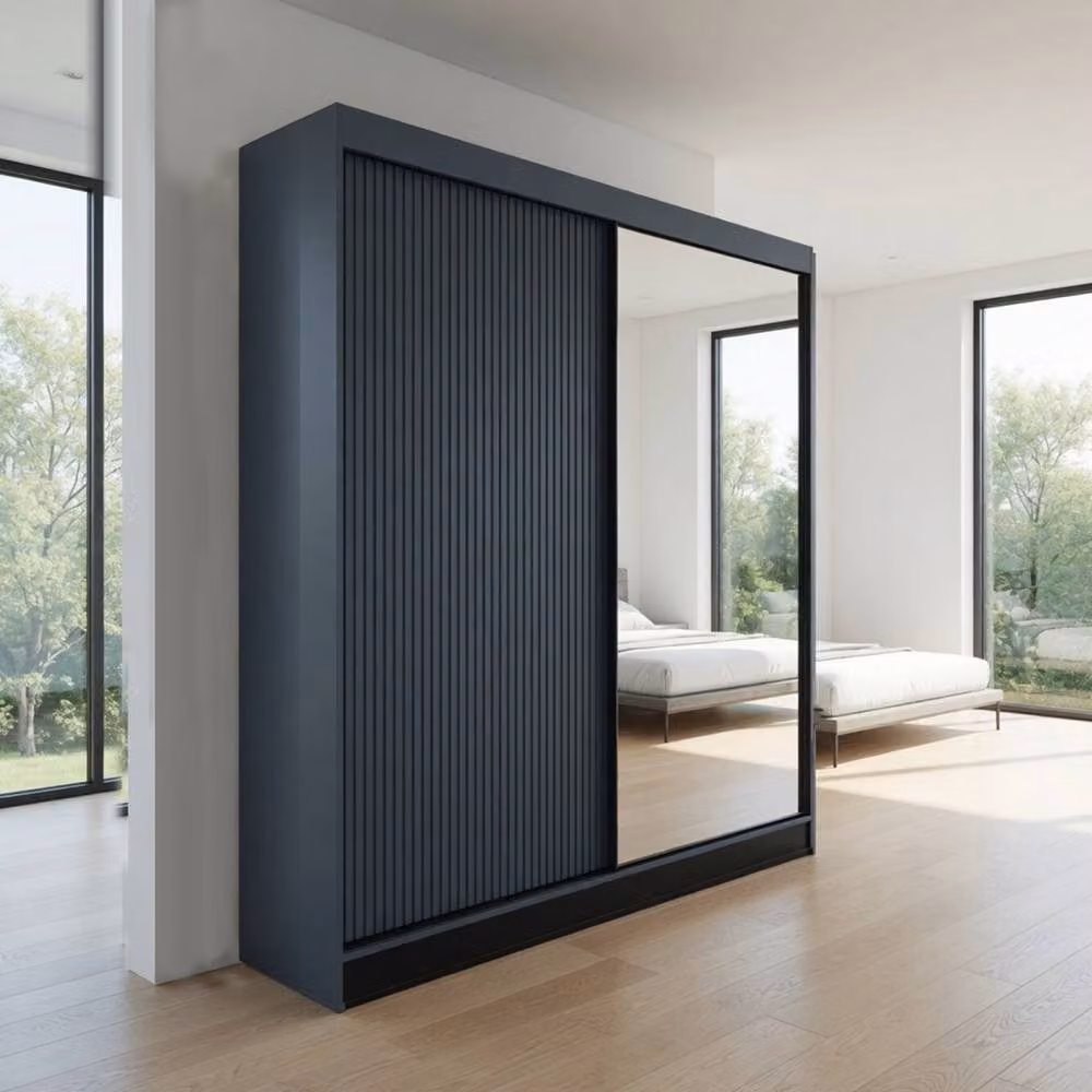 KDMD Berlin 200cm Dark Grey Sliding Door Wardrobe with Mirror Panel – 2