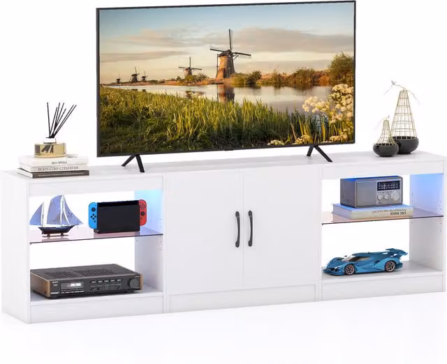 Costway Modern Modular TV Stand in White with Glossy Wood and Glass Finish