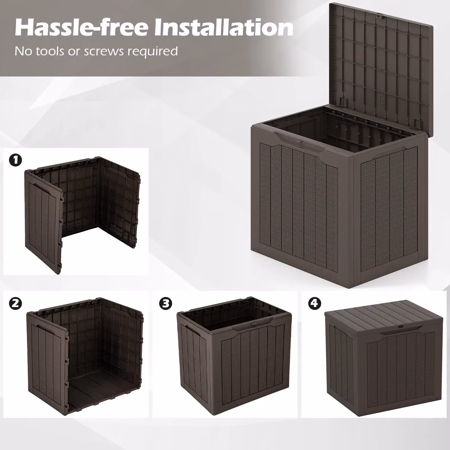 Costway 96L Outdoor Storage Deck Box with Lockable Lid in Brown – 8