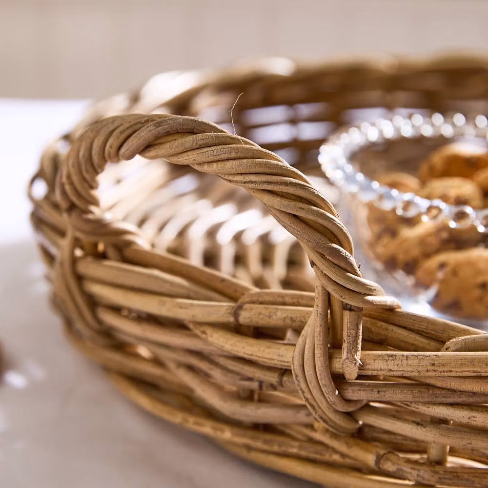 Dibor Natural Rattan Decorative Tray with Handles, Brown, W: 60 cm, L: 36 cm, H: 10 cm – 5