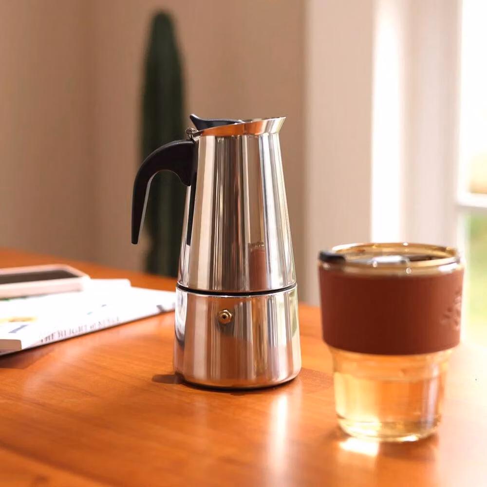 FLAVORA Stainless Steel 4-Cup Espresso Maker Stove Top Coffee Percolator in Silver – 5