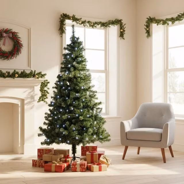 Shatchi 7ft Green Alaskan Pine Prelit Christmas Tree with White LEDs – 1