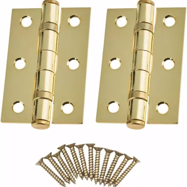 Garden Mile Heavy-Duty Brass Screw-On Door Hinges in Gold