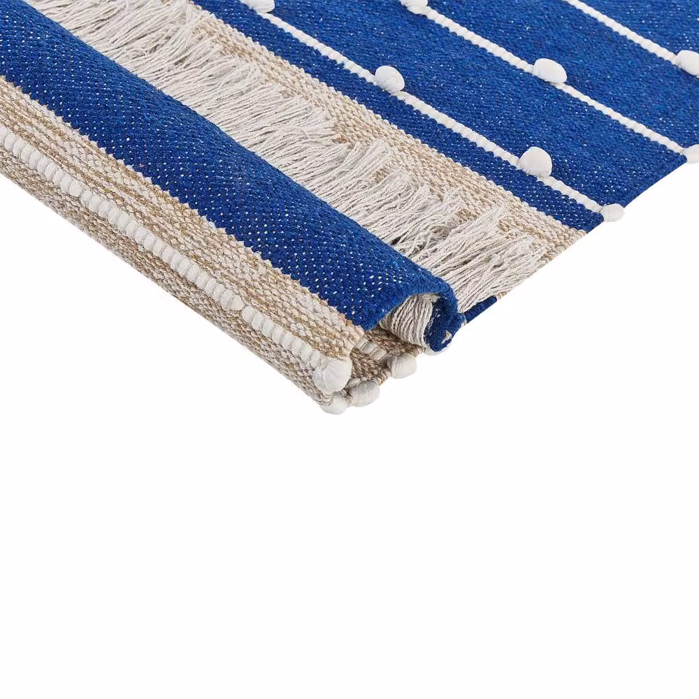Wyld and Coco Navy Blue and Beige Geometric Handwoven Cotton Rug, W: 80 cm, L: 150 cm – 3
