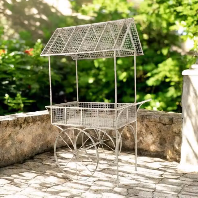 Minster Stylish Living Ltd Metal Flower Cart in Cream, W: 109 cm, D: 66 cm, H: 174 cm – 1