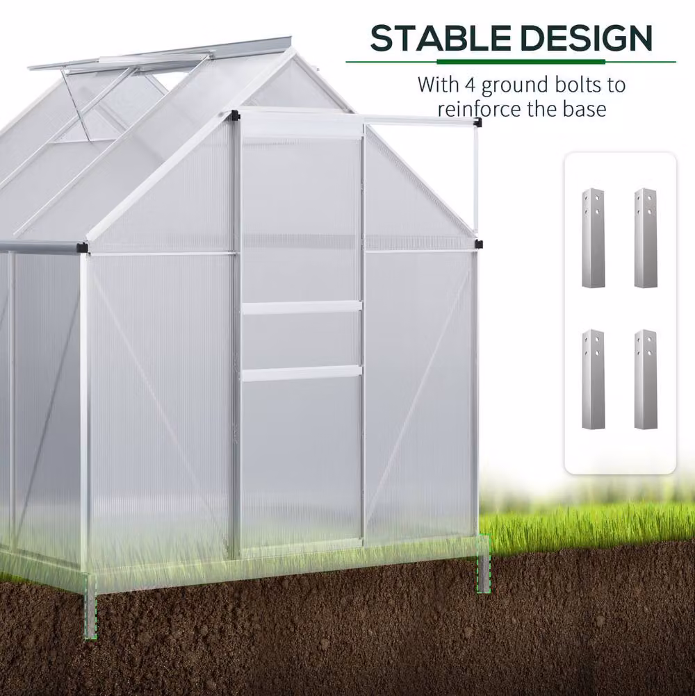 STILVORA Walk-In Greenhouse with Sliding Door and Polycarbonate Windows in Silver, W/D/H: 190 x 190 x 200 cm – 3