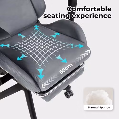 Levede Grey Fabric Gaming Chair for Adults with Headrest, Lumbar Support and Footrest – 10