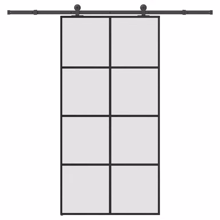 Berkfield Home Industrial Sliding Door with Hardware Set, Black ESG Glass and Aluminium, W: 102.5 cm, H: 205 cm