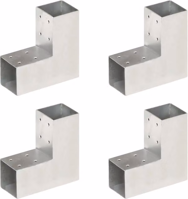 Berkfield Home L Shape Galvanised Metal Post Connectors, 4 Pack, Silver, 71 x 71 mm