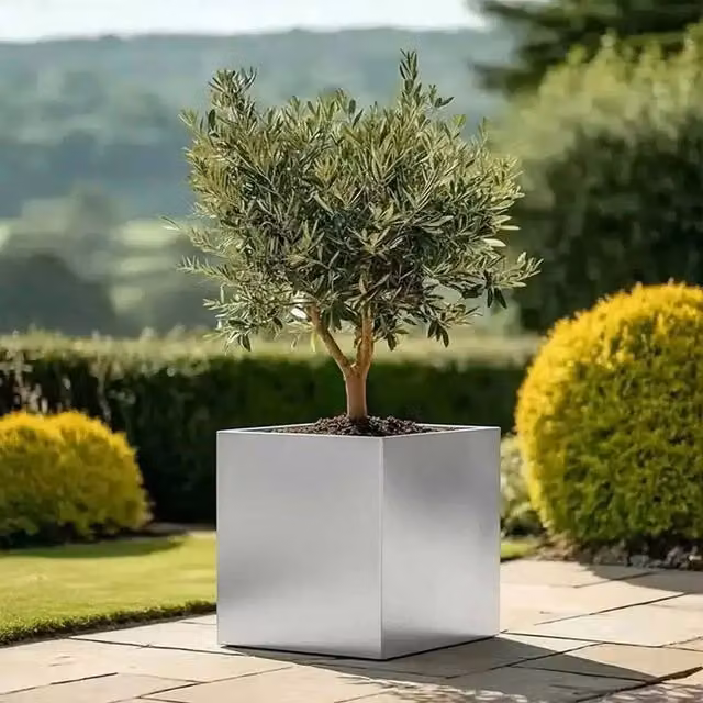 Silver Galvanised Steel Square Planter Tub, Width: 60 cm