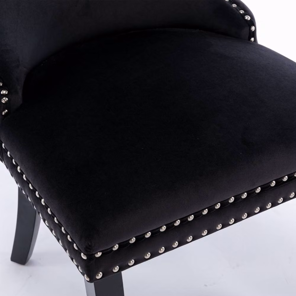 Modern Home Touch Sierra Set of 2 Black Velvet Wing Back Dining Chairs with Oak Wood Legs – 4
