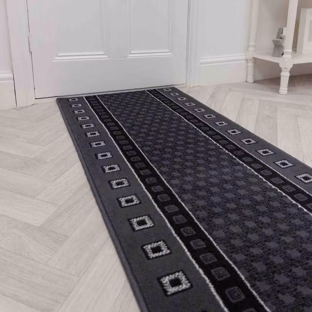 runrug Caesar Hallway Carpet Runner Rug in Dark Grey, W: 60 cm x L: 180 cm