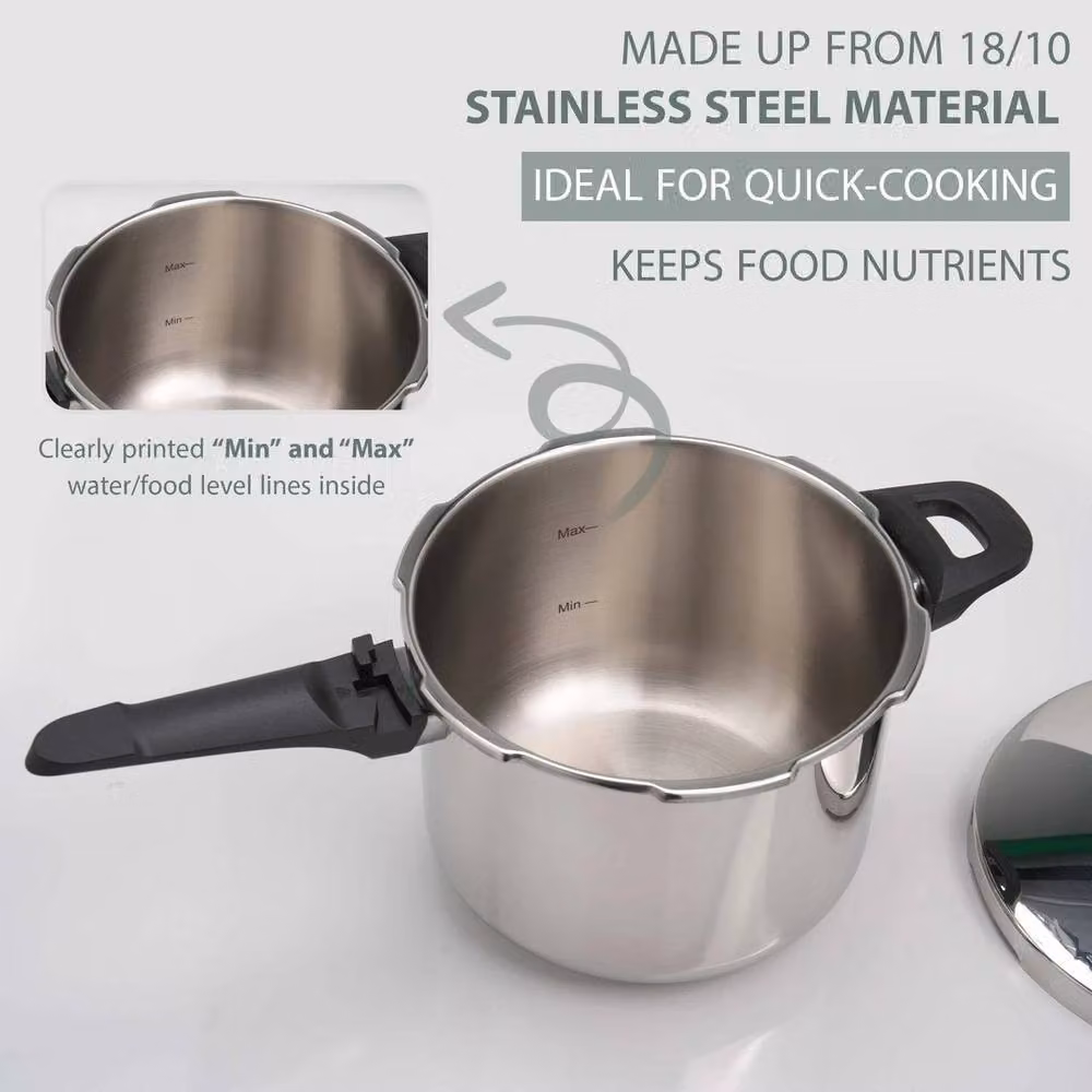 FORGEVIO Stainless Steel Dual Handle Pressure Cooker, 6 Litre, Silver – 2