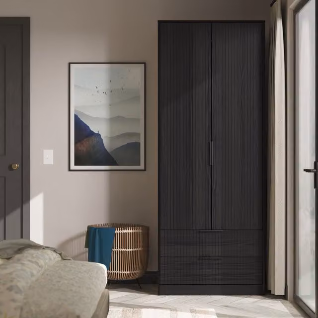 Ready Assembled 2 U Menai Black 2 Door 2 Drawer Wardrobe