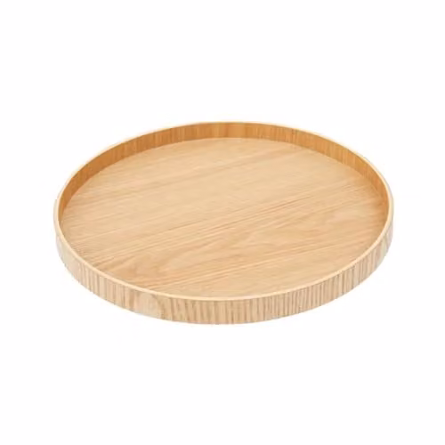 Premier Housewares Round Natural Wood Decorative Tray in Brown and Beige, W/D/H: 27 x 27 x 5.08 cm