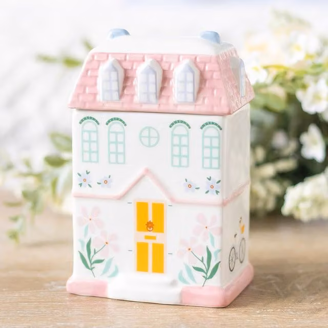 Kingsbury Gifts Shabby Chic Ceramic House Oil Burner and Wax Warmer in Pink, White and Multicolour Floral Design