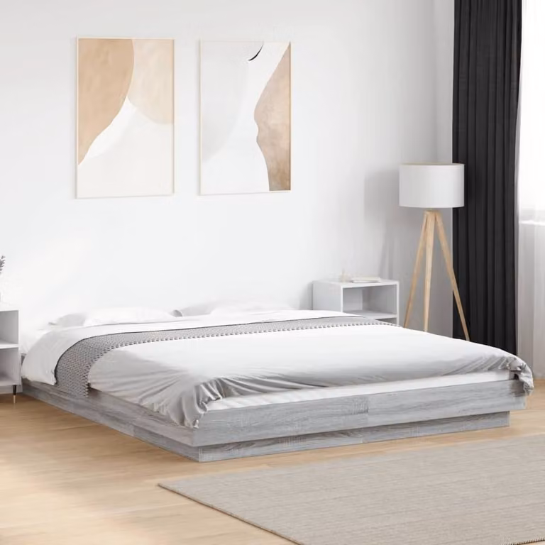 Berkfield Home Durable Grey Sonoma Bed Frame with Under-Bed LED Lighting, W/D/H: 150 x 200 cm