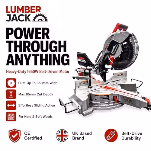 Lumberjack 12 Inch Double Bevel Mitre Saw with LED Shadow Light in Red W/D/H: 1000 x 760 x 340 mm – 2