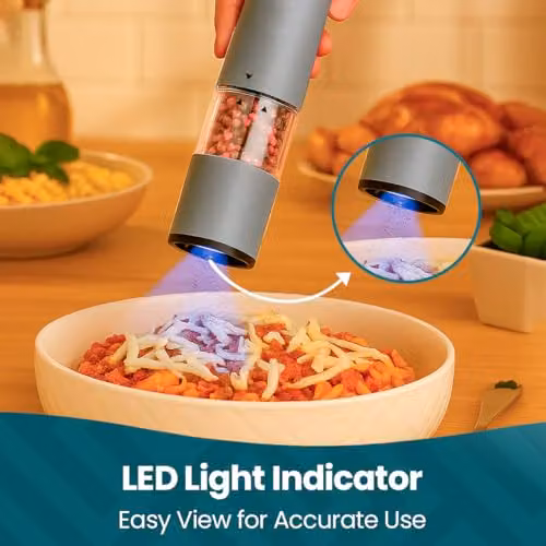 Innoteck Electric Salt and Pepper Mill Set in Grey with Ceramic Grinder and Integrated Light – 2