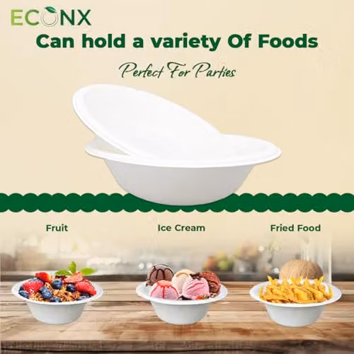ECONX 50 Pack Biodegradable Bagasse Bowls, 180ml, White Sugarcane Disposable Bowls for Catering and Parties – 2