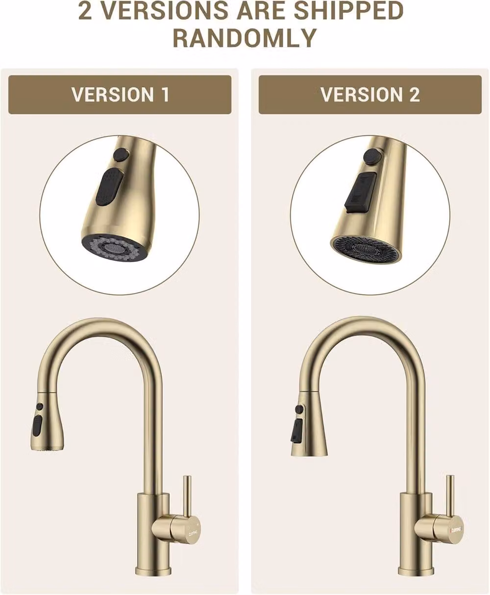 JANLEMNY Brushed Gold Kitchen Mixer Tap with Pull-Out Sprayer and Single Lever Control – 2