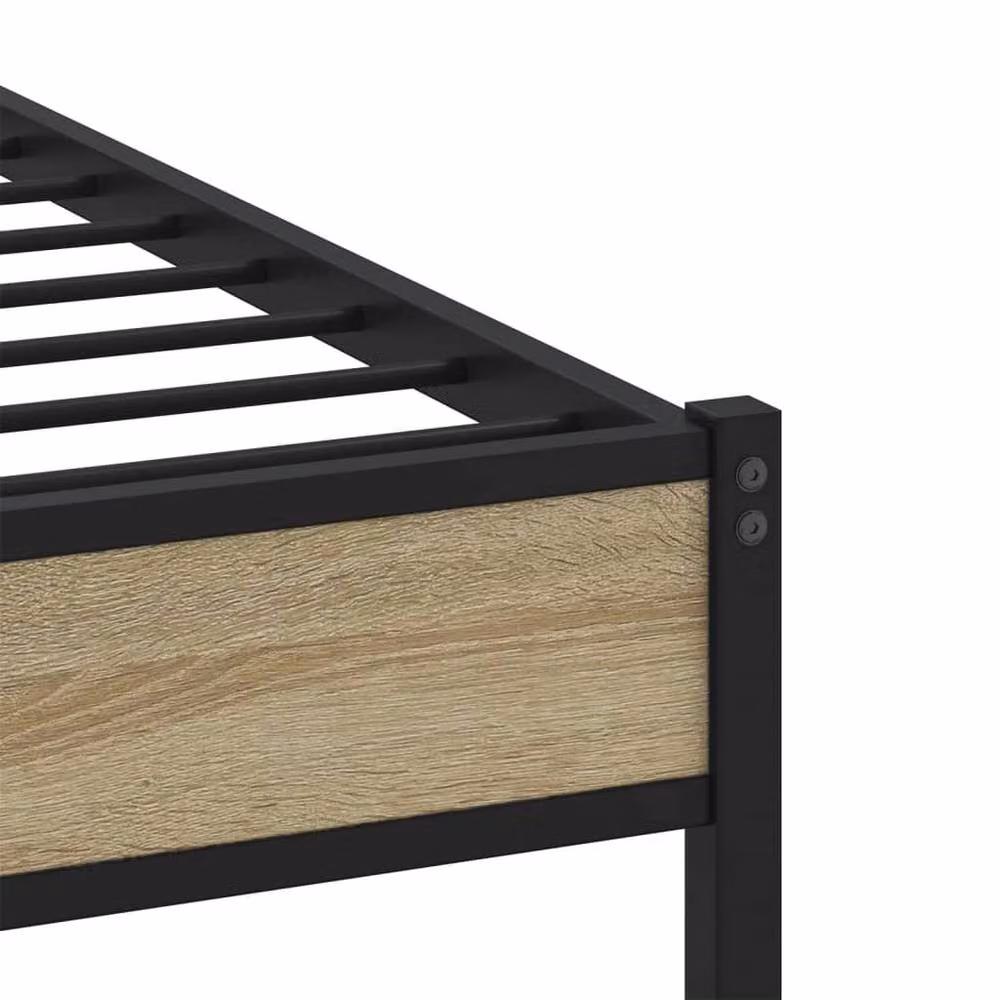 Berkfield Home Metal and Wood Small Double Bed Frame in Sonoma Oak and Brown, W/D/H: 120 x 190 x 91.5 cm – 5