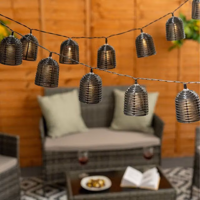 ValueLights 20pc Lobster Pot Solar String Lights in Black with Warm White LED Dome Lights