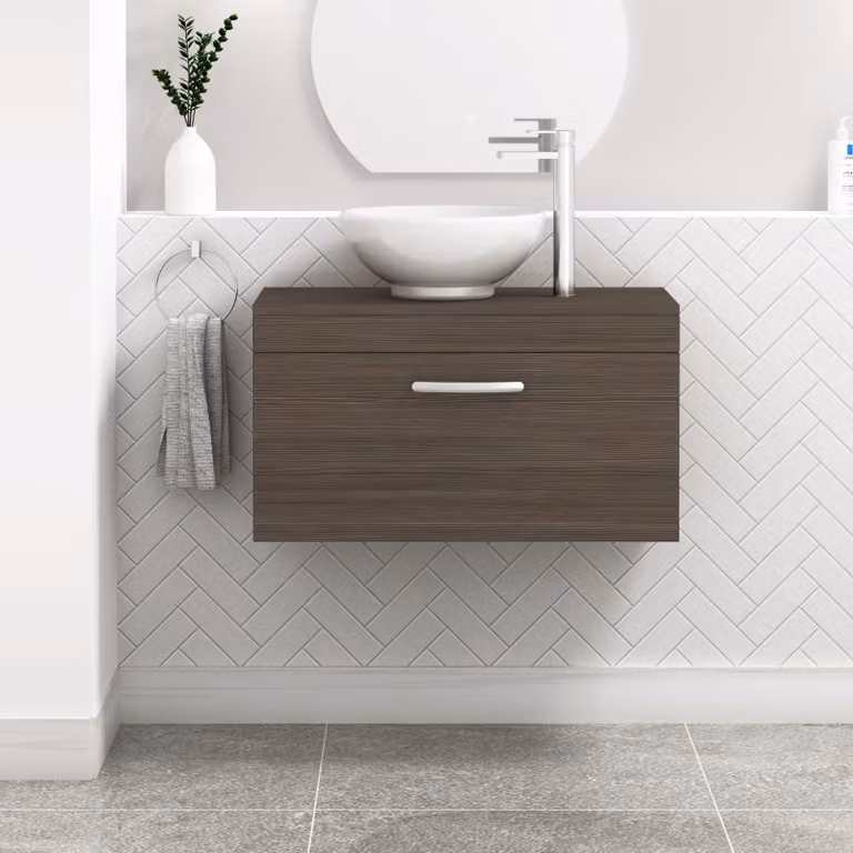 Royal Bathrooms Turin Wall Hung Vanity Unit with 1 Drawer, Grey Elm Matt Finish