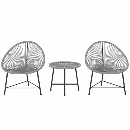 Outsunny 3 Piece Rattan Bistro Set with Acapulco Chairs and Glass Table, Grey