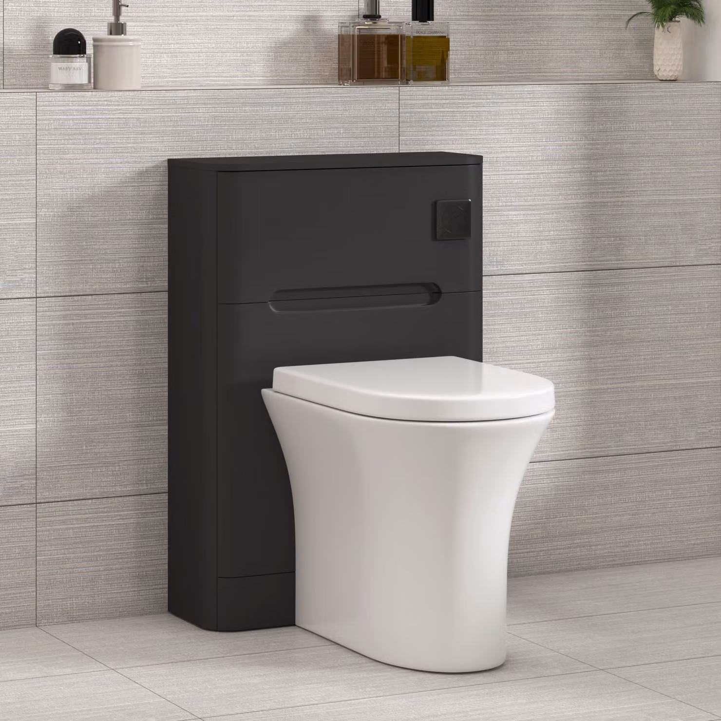 Royal Bathrooms Venice Wall Mounted WC Unit in Matt Nocturne Black with Breeze Rimless Ceramic Toilet Pan, Seat and Cistern, Width: 55 cm