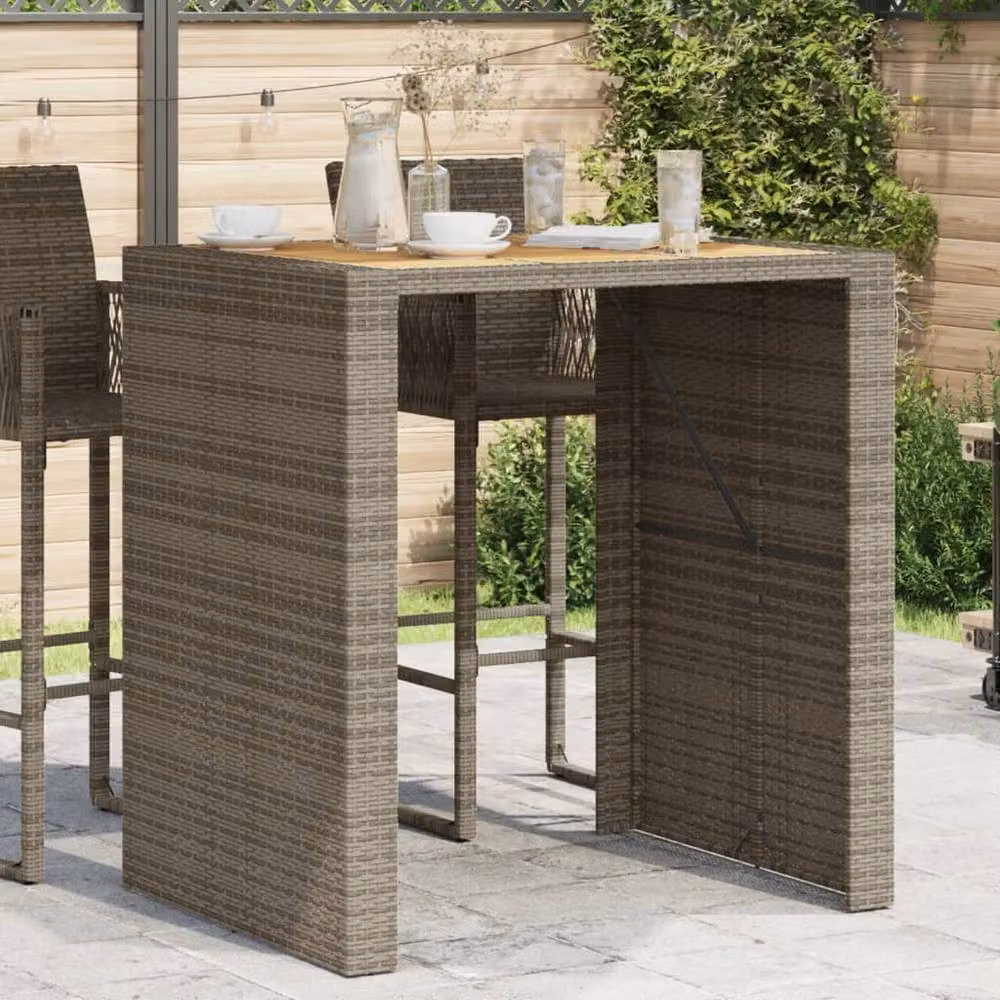 Berkfield Home Garden Bar Table with Acacia Wood Top in Grey Poly Rattan, W: 105 cm, D: 80 cm, H: 110 cm – 2