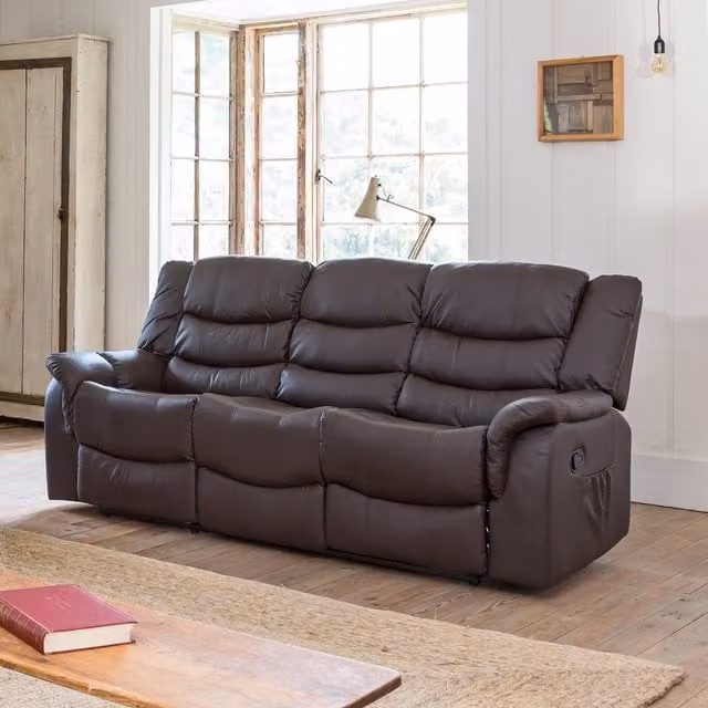Artemis Home Almeira 3 Seat Recliner Sofa in Brown Synthetic Leather