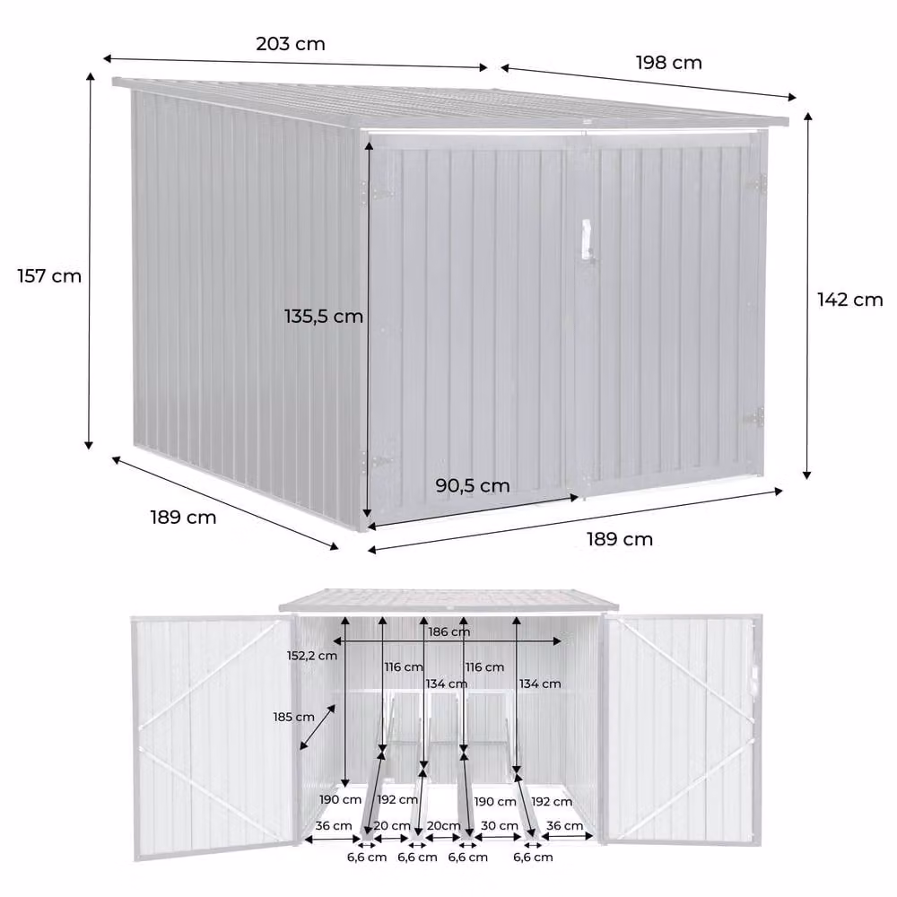 sweeek Grey Galvanised Steel 4-Bicycle Shelter with Anchor Kit, W/D/H: 198 x 157 x 198 cm – 3