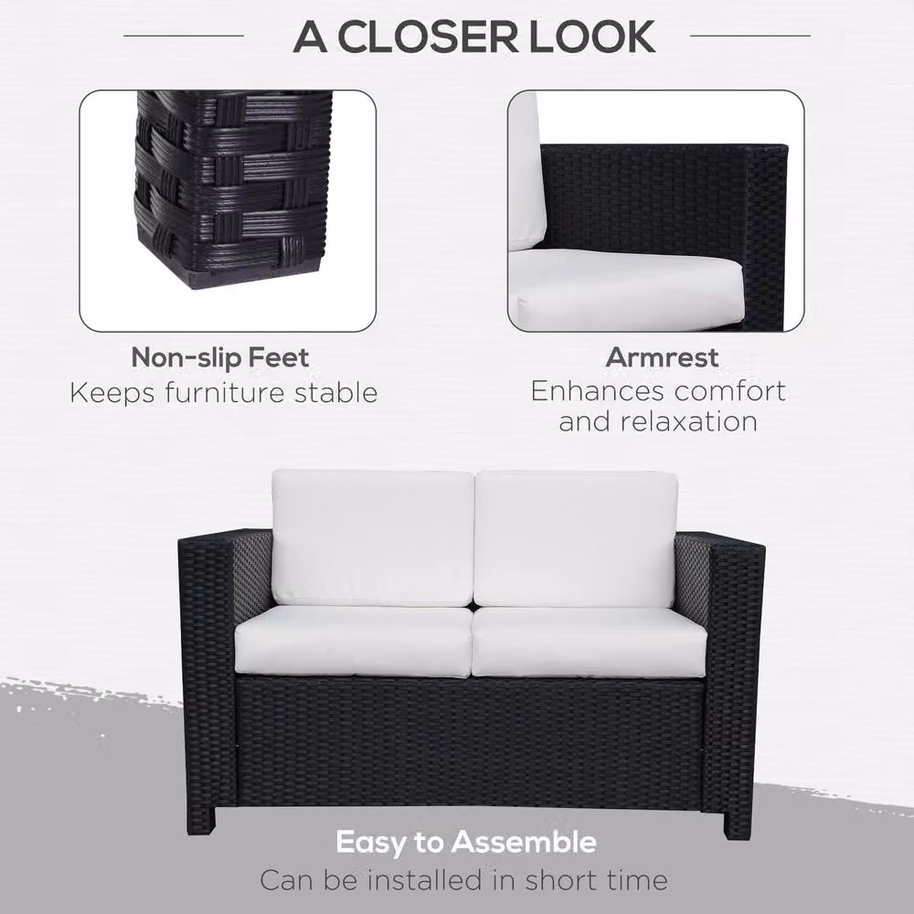 ERGOVEXA 2 Seater Rattan Garden Sofa in Black with Upholstered Cushions and Powder Coated Steel Frame – 5