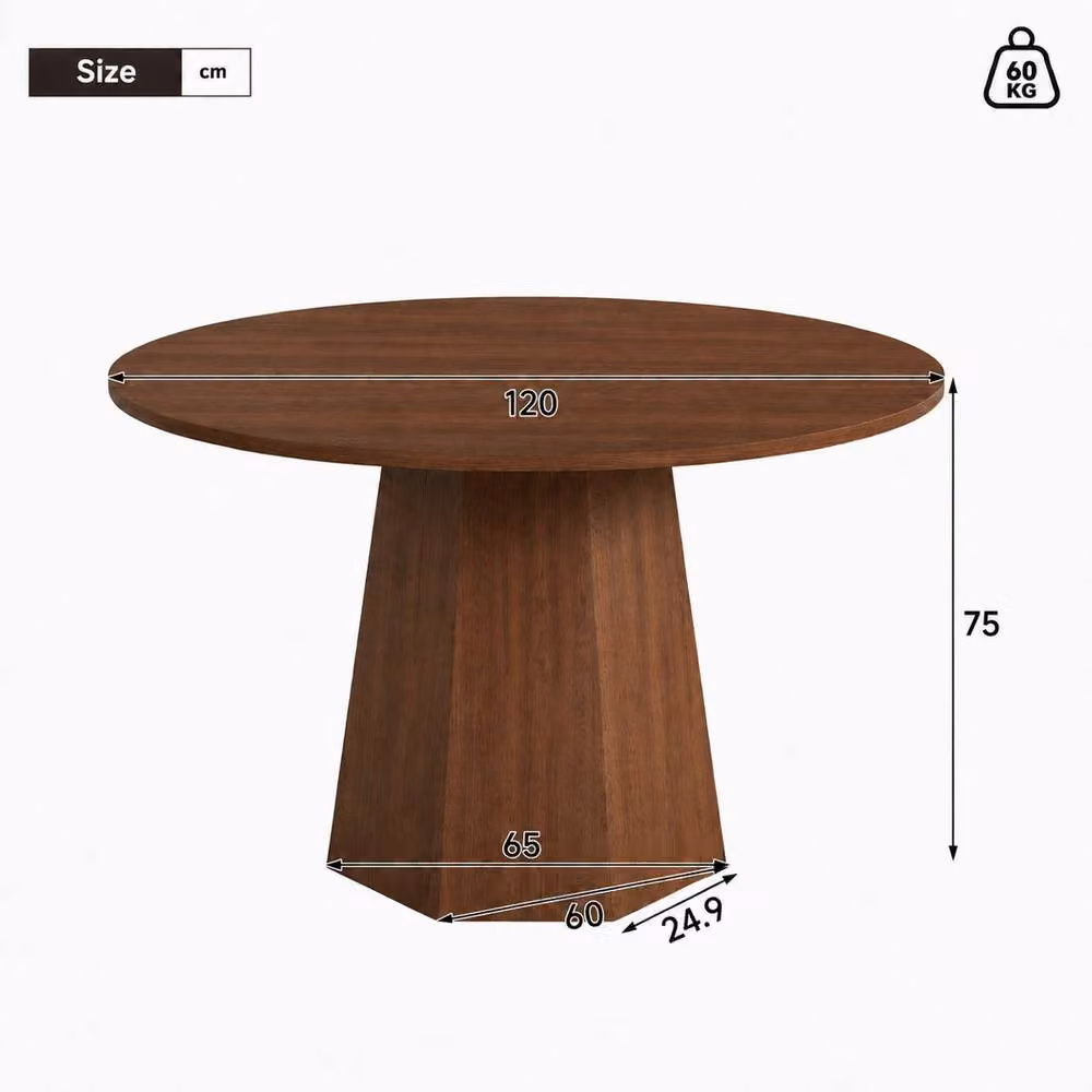 Rolipo Modern Round Dining Table in Brown, Diameter: 120 cm – 3