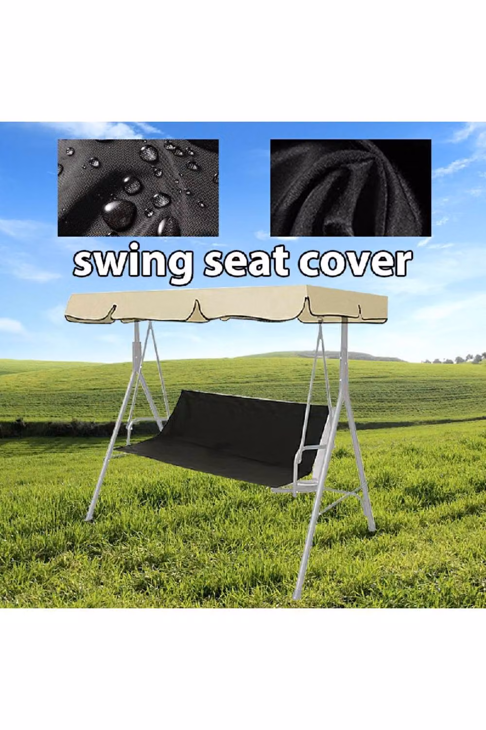 KDMD Replacement Swing Seat Cover in Black Oxford Polyester, W/D/H: 138 x 51 x 51 cm – 3