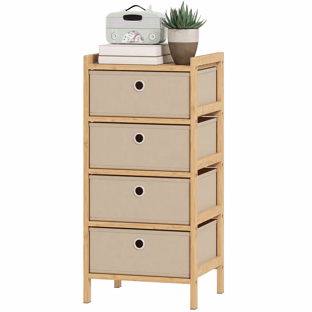 STILVORA Slim Chest of Drawers with 4 Fabric Drawers in Beige – 3
