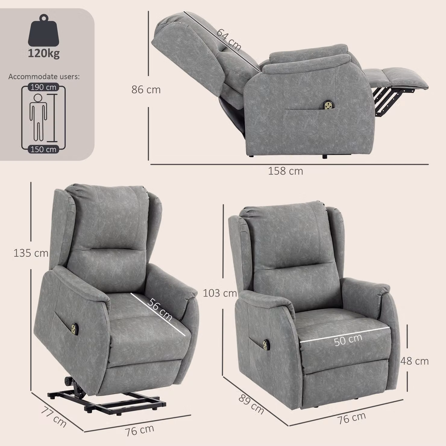 HOMCOM Grey Dual Motor Power Lift Recliner Chair for Seniors with Remote Control – 3