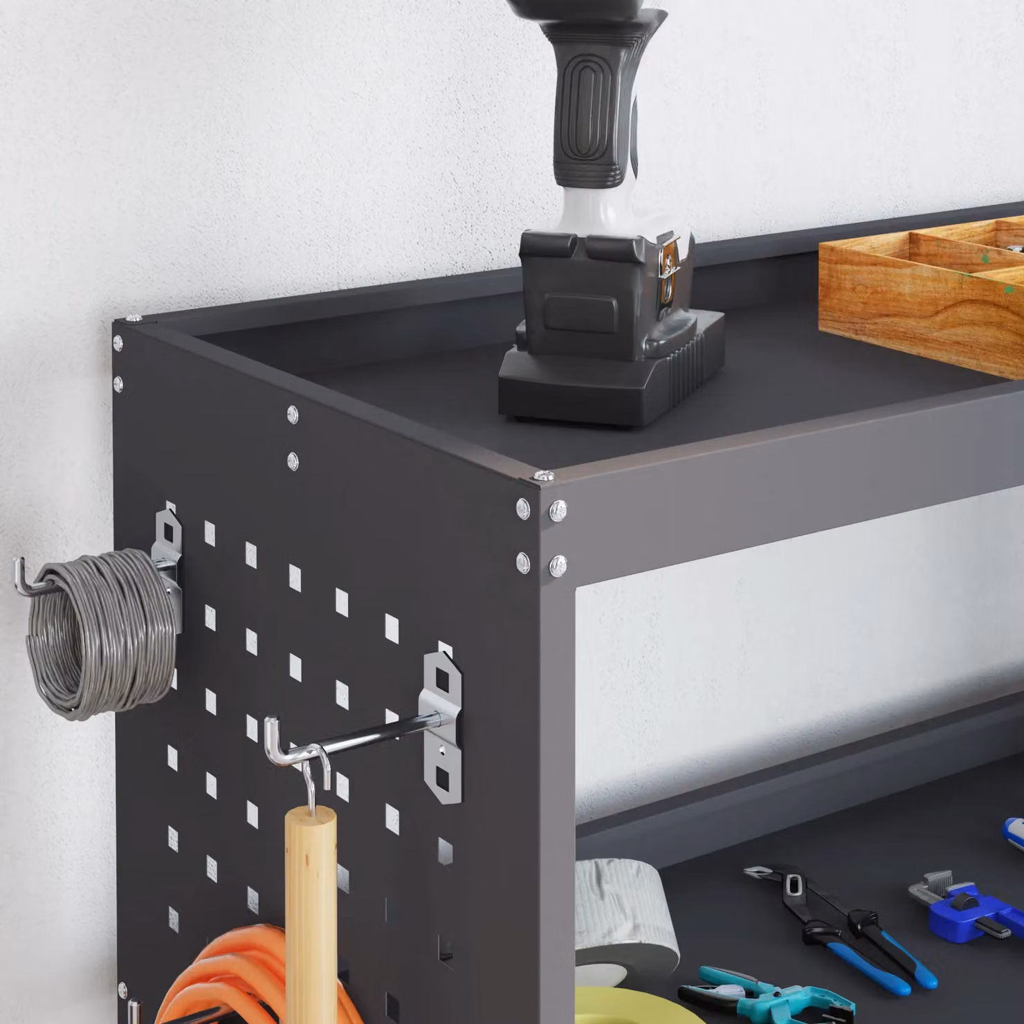 Berkfield Metal Tool Trolley with Shelf and Wheels in Anthracite – 4