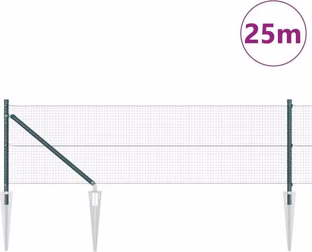 Berkfield Home Green Welded Wire Fence with 13 Spike Posts, Steel, 0.6 x 25 m – 1