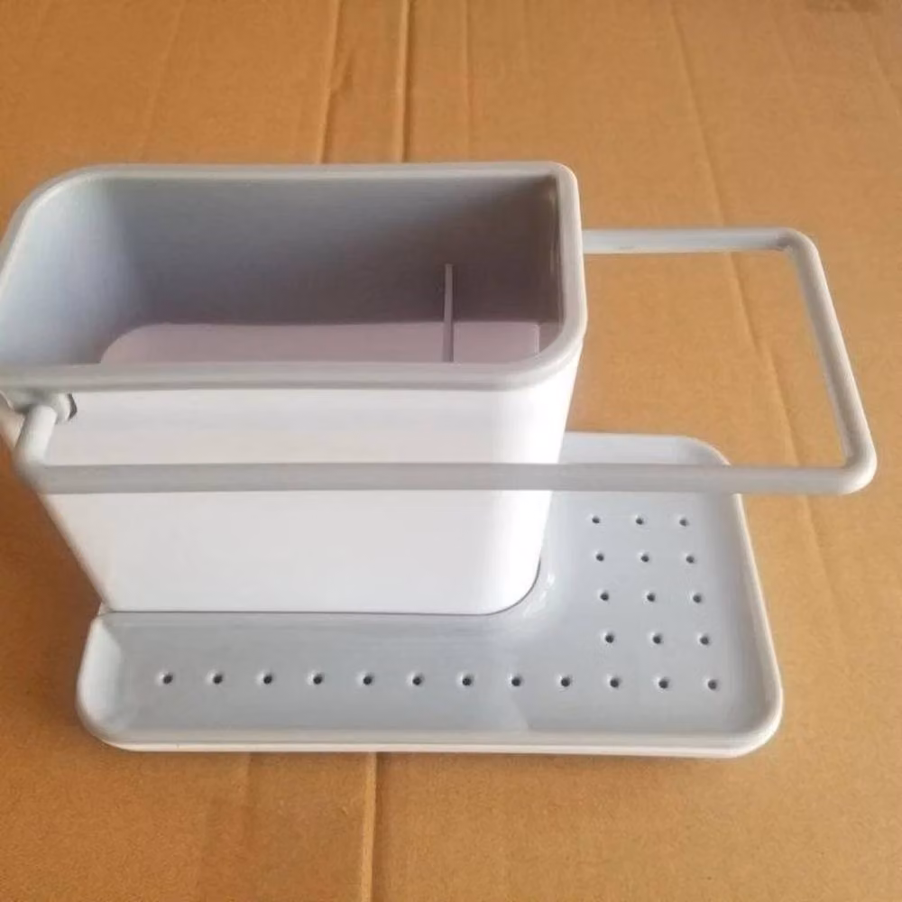 PAWNORA Kitchen Sink Organiser Caddy with Drip Tray, Sponge and Brush in Grey – 2