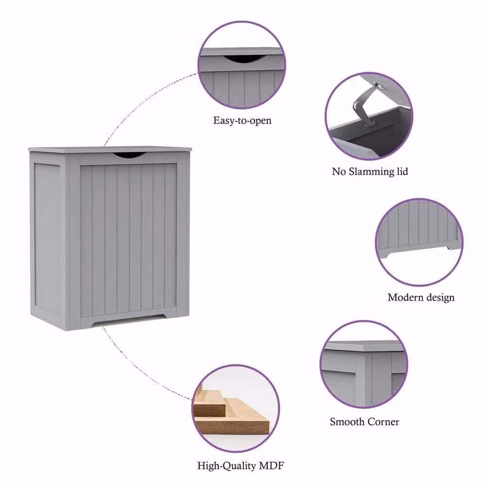 PAWNORA Grey Wooden Laundry Cabinet with Hinged Doors for Bathroom Storage – 2