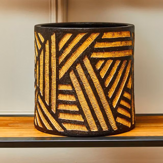 Orsina Darnell Natural and Black Geometric Round Tabletop Planter in Black and Multicolour – 2